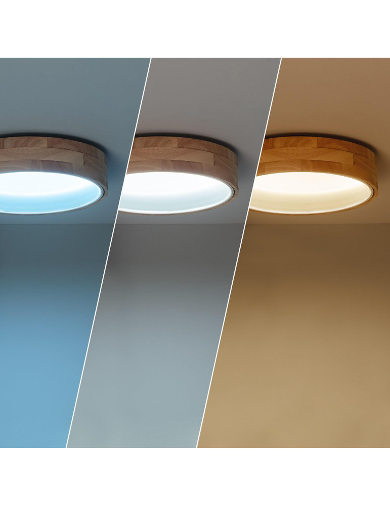 Plafonnier LED Rond Bois 15W CCT Sélectionnable Dari Ø370 mm