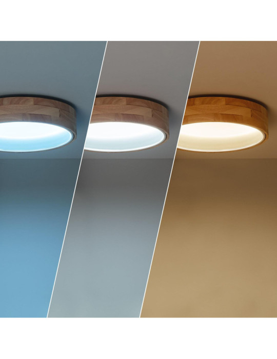 Plafonnier LED Rond Bois 15W CCT Sélectionnable Dari Ø370 mm
