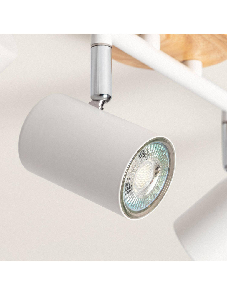 Plafonnier Orientable Bois et Métal 4 Spots Albus
