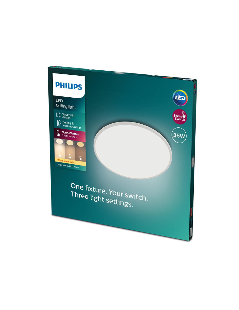 Plafonnier LED PHILIPS Extra-Plat IP44 18W Variation par Paliers 3 Niveaux CL550