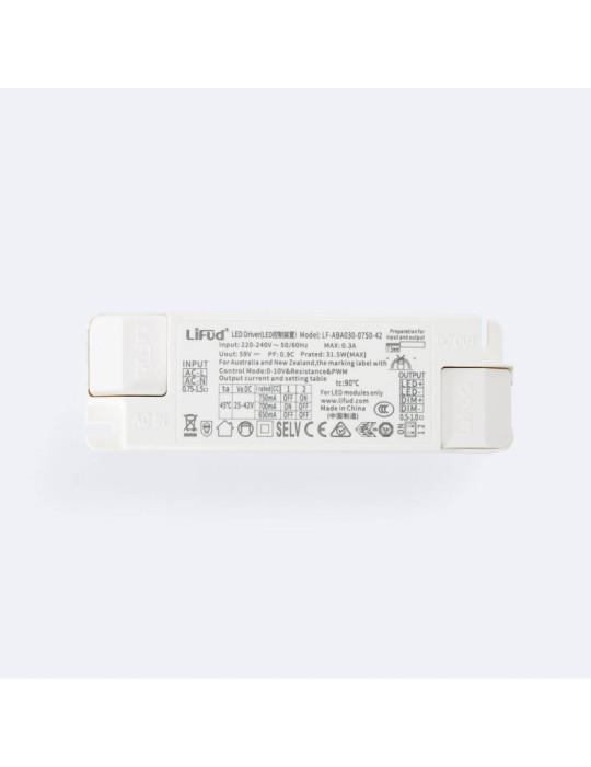 Driver LIFUD Dimmable 0-10V 220-240V No Flicker Sortie 25-42V 650-750mA 26-30W LF-ABA030-0750-42