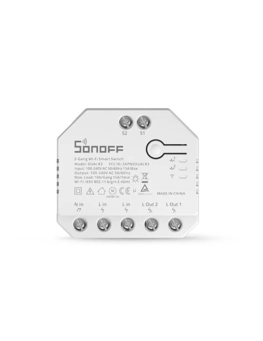 Interrupteur WiFi Compteur d'Énergie Compatible avec Interrupteur Conventionnel SONOFF Dual R3 Lite 15A