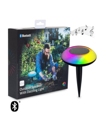 Haut-parleur Bluetooth avec Piquet pour Extérieur et LED RGBW IP44 pour Smartphone