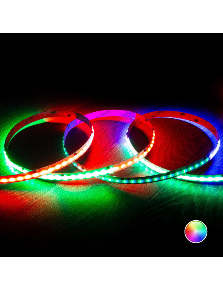 Ruban LED RGBIC Digital SPI 24V DC COB 360 LED/m 5m IP20 Largeur 10mm Coupe 5 cm