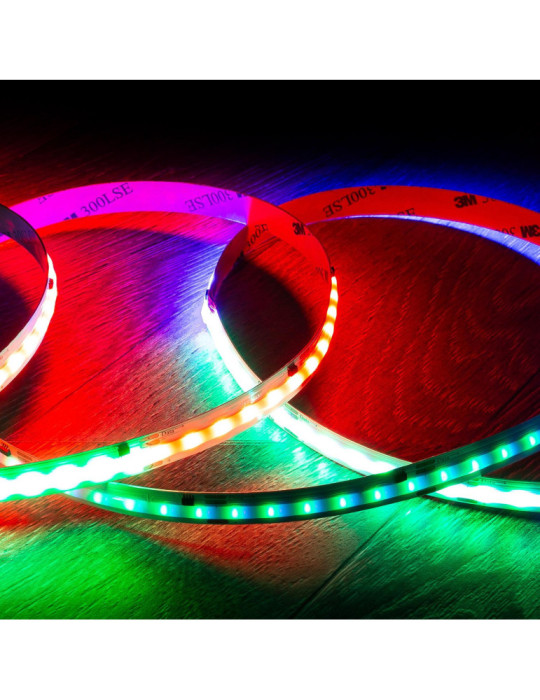 Ruban LED RGBIC Digital SPI 24V DC COB 360 LED/m 5m IP20 Largeur 10mm Coupe 5 cm