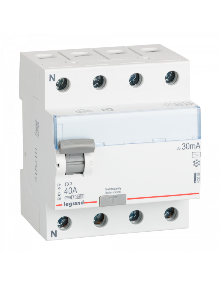 Interruptor Diferencial TX3 Terciario Tipo AC 4P 30mA 40A LEGRAND 403004