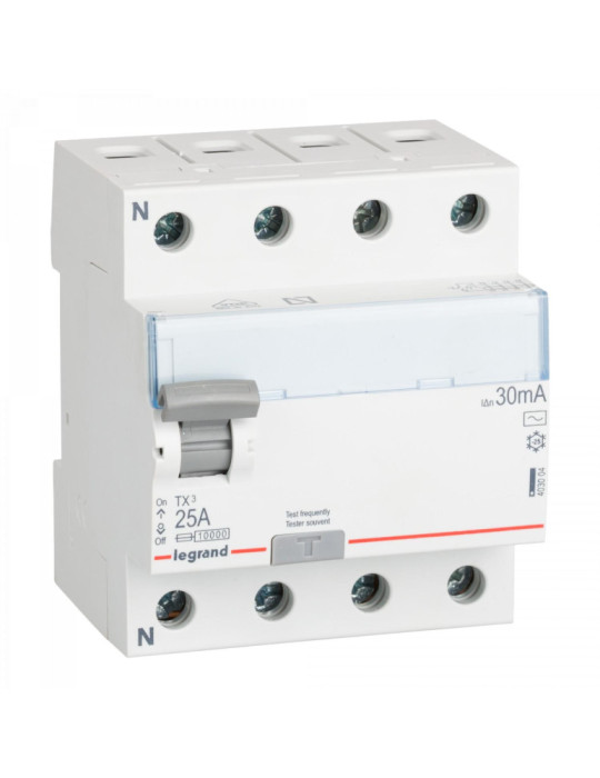 Interrupteur Différentiel TX³ Industriel 4P-30mA Class AC 25-40A 10kA LEGRAND 403004