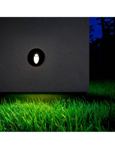 Balise Extérieure Murale LED Encastrable 3W Ronde Boiler  Noire