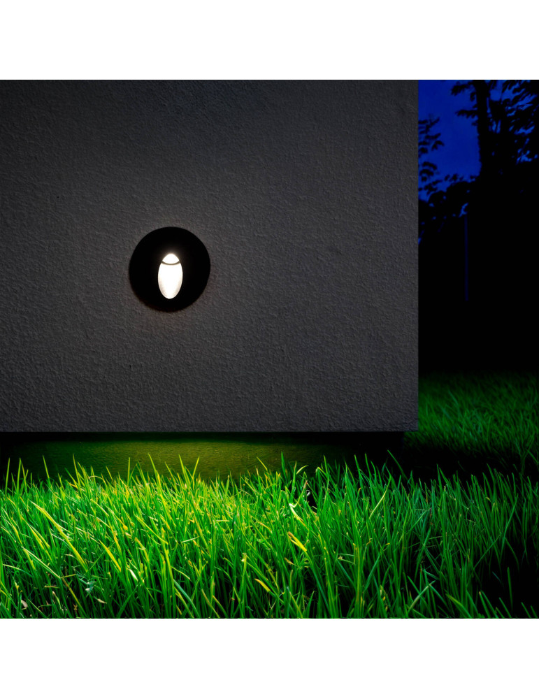 Balise Extérieure Murale LED Encastrable 3W Ronde Boiler  Noire