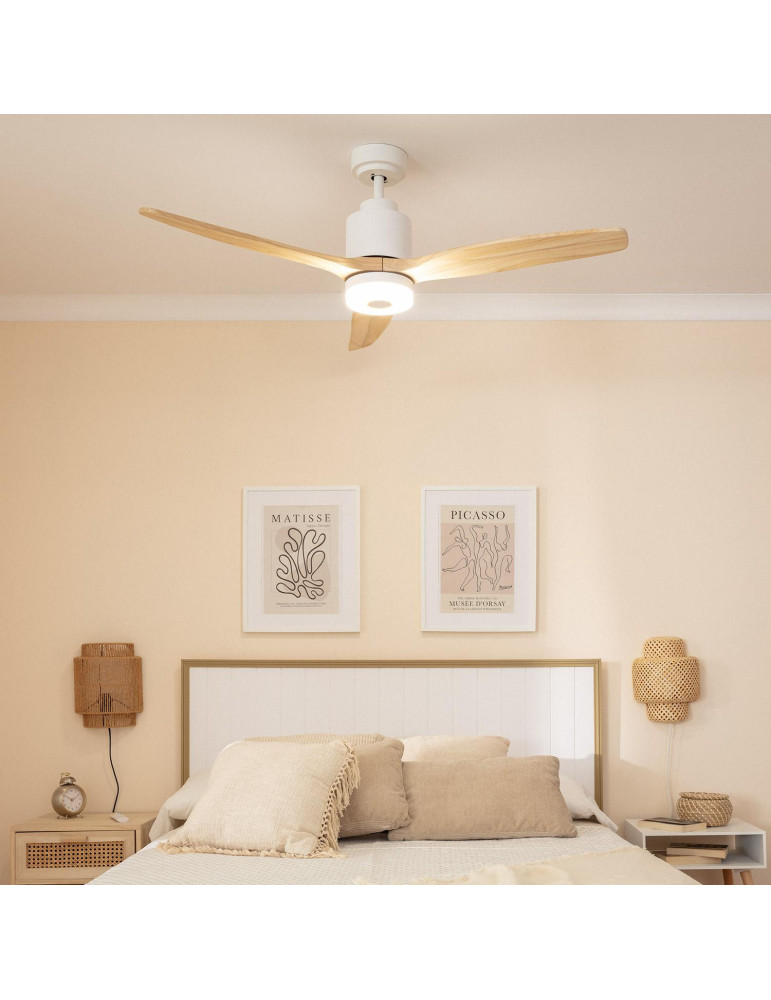 Ventilateur de Plafond Silencieux Mersin Bois & Blanc 132 cm Moteur DC