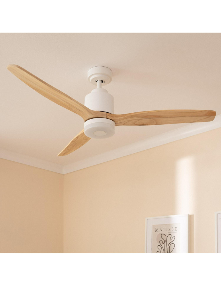 Ventilateur de Plafond Silencieux Mersin Bois & Blanc 132 cm Moteur DC
