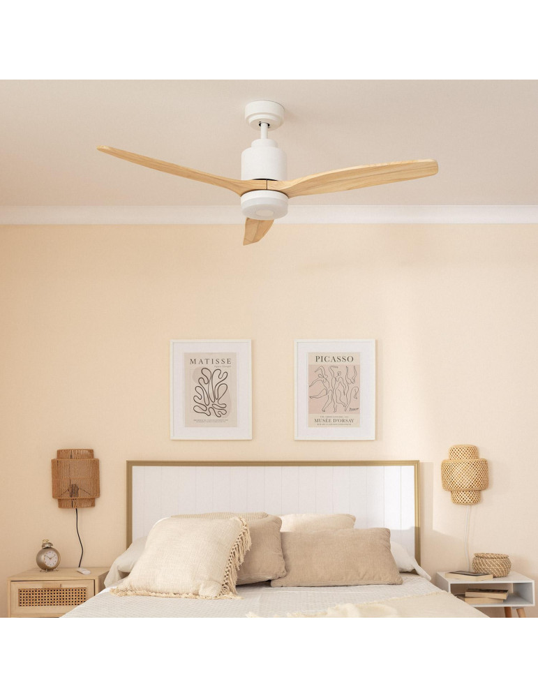 Ventilateur de Plafond Silencieux Mersin Bois & Blanc 132 cm Moteur DC