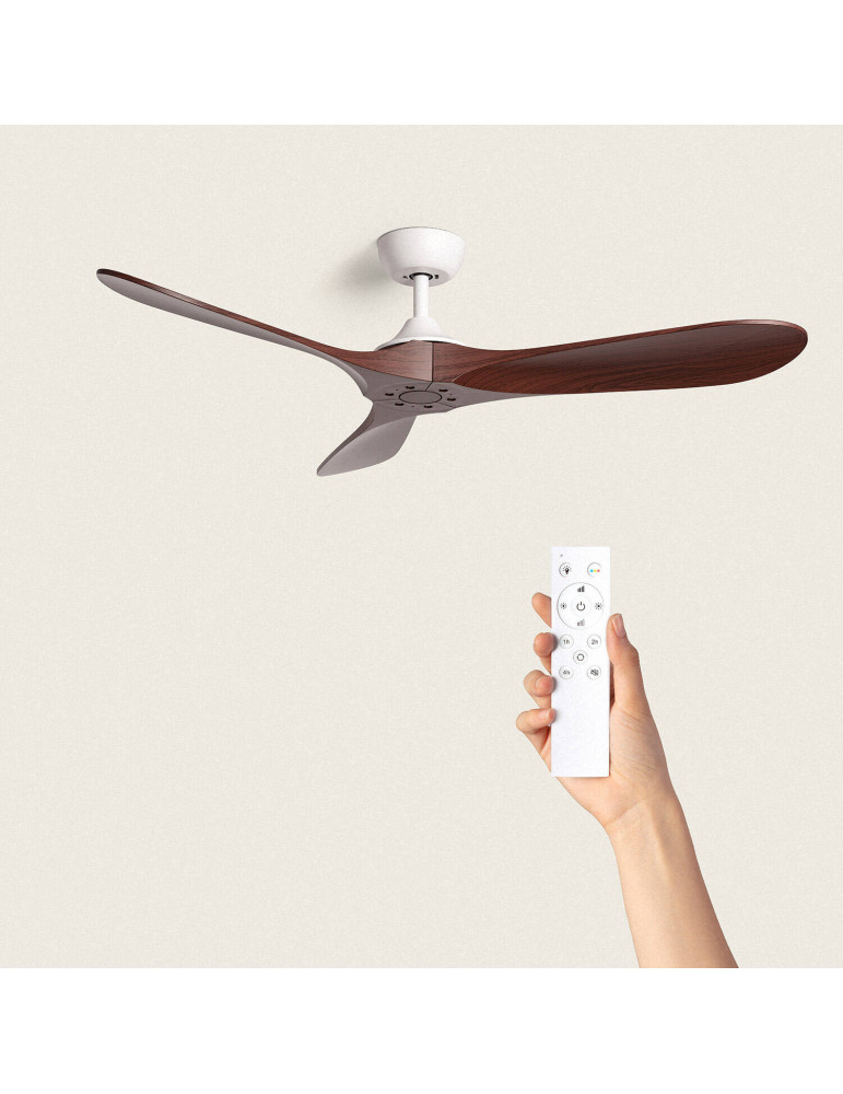 Ventilateur de Plafond Silencieux Extérieur Spetses Blanc & Bois 132cm Moteur DC