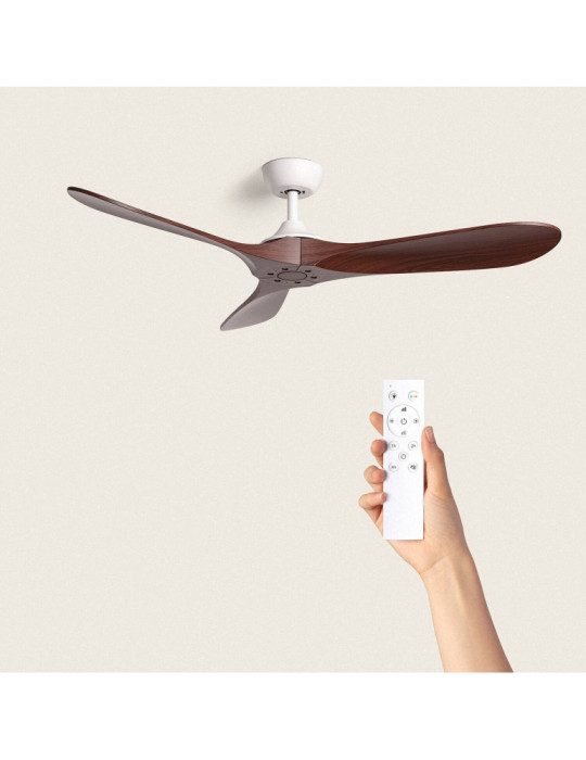 Ventilateur de Plafond Silencieux Extérieur Spetses Blanc & Bois 132cm Moteur DC