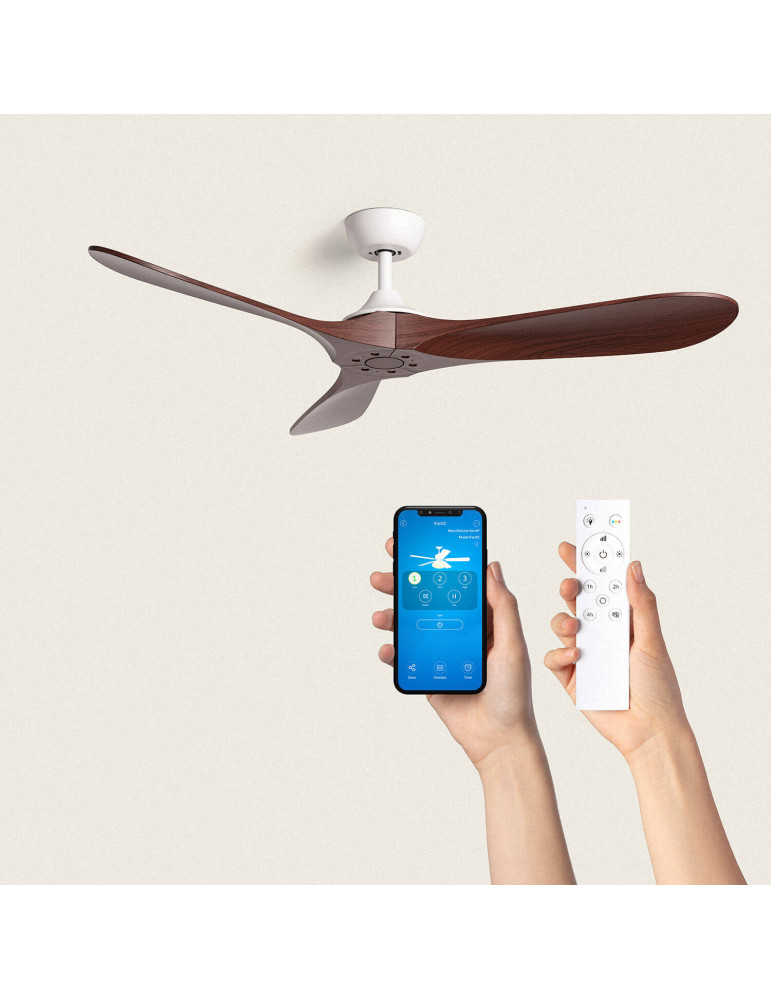 Ventilateur de Plafond Silencieux Extérieur Spetses Blanc & Bois 132cm Moteur DC