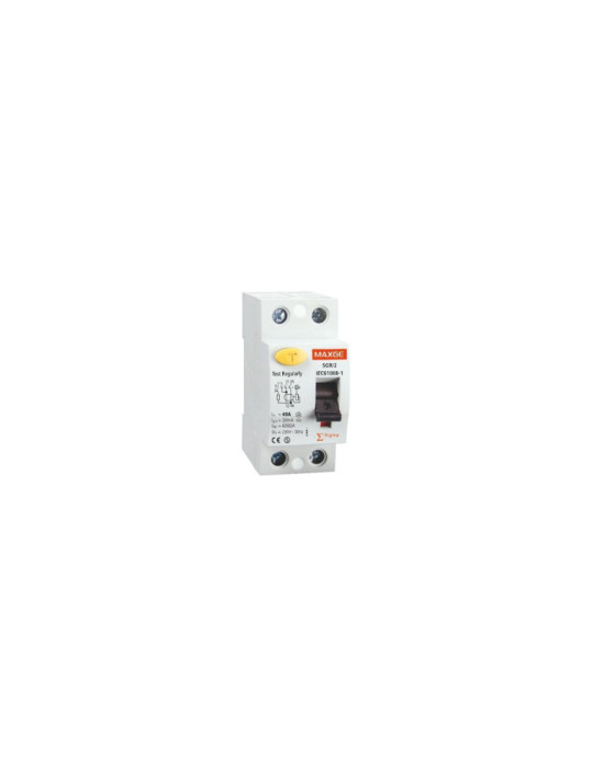 Interrupteur Différentiel Résidentiel Haute Immunité 2P-30mA 25-63A-Class A-6kA MAXGE Interrupteur Différentiel Résidentiel Haute Immunité 2P-30mA 25-63A-Class A-6kA MAXGE