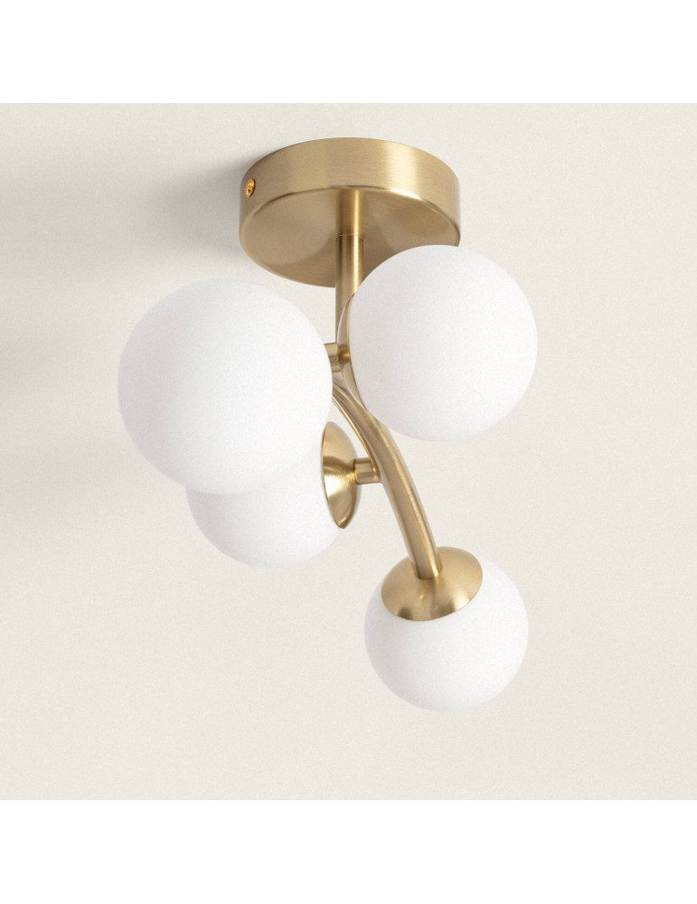 Plafonnier 4 Spots Métal et Verre Moonlight Brass Ovo