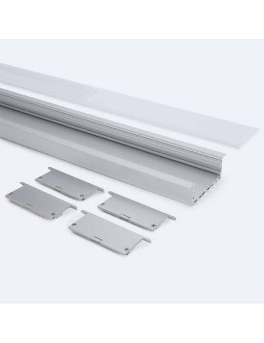 Profilé Aluminium Encastré Grande Taille avec Capot Continu pour Rubans LED jusqu'à 60 mm
