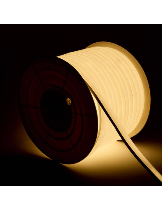 Bobine Gaine Néon LED Flexible Dimmable 7.5W/m 220V AC 120 LED/m 50m Semi-circulaire 180° Blanc Chaud IP67 Coupe Tous les 100cm