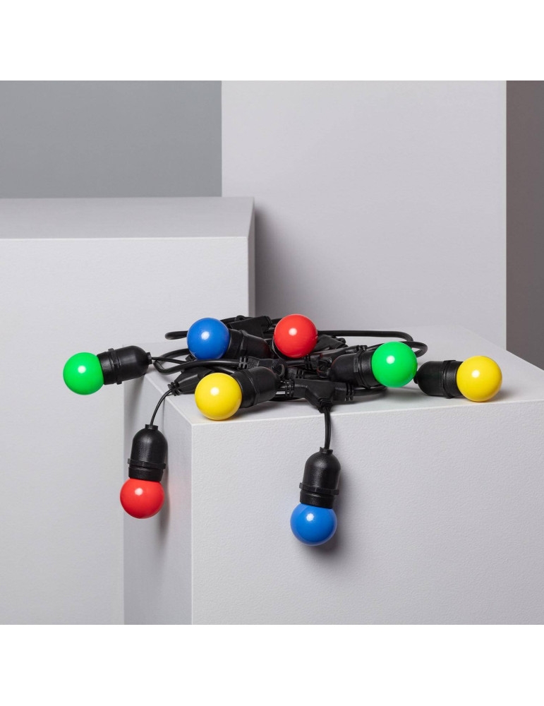 Kit Guirlande Waterproof 5.5m Noire + 8 Ampoules LED E27 G45 3W de Couleurs