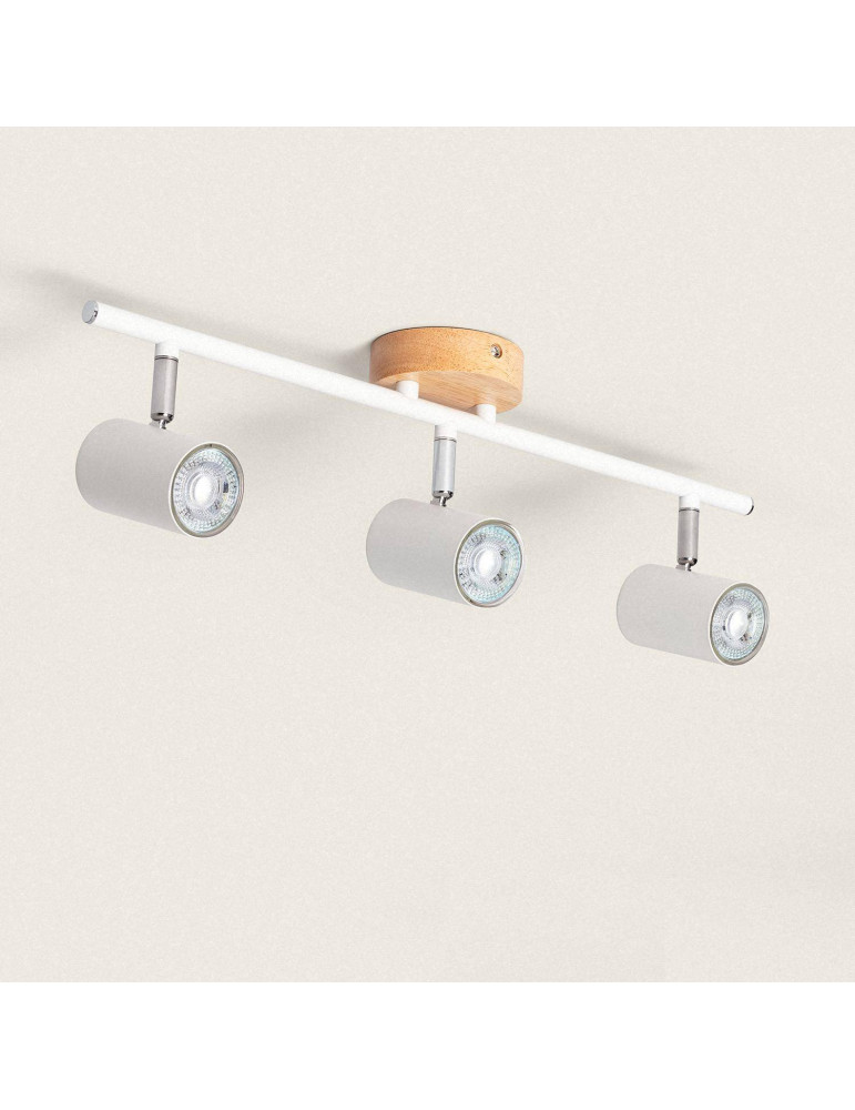 Plafonnier Orientable Bois et Métal 3 Spots Albus