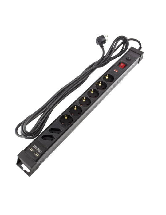 Bloc Multiprises 6 Prises Type F Schuko EU Protecteur de Surtensions + 2 Prise Type C+ 2USB 5m Bloc Multiprises 6 Prises Type F Schuko EU Protecteur de Surtensions + 2 Prise Type C+ 2USB 5m