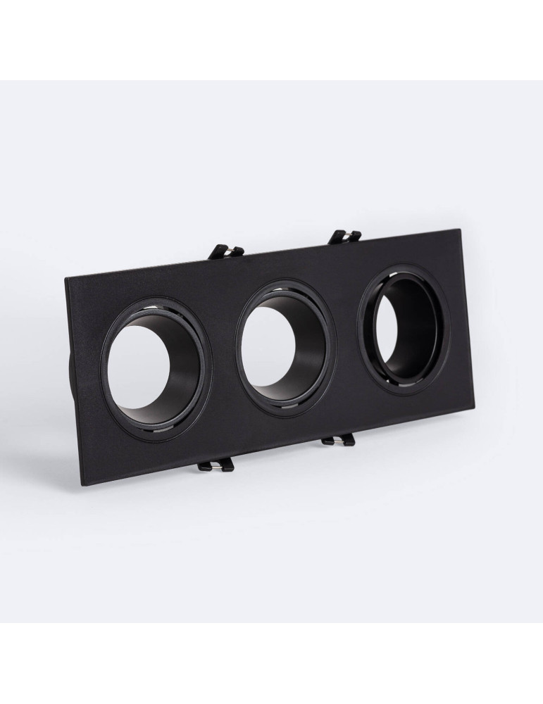 Collerette Downlight Carrée Orientable pour 3 Ampoules LED GU10/GU5.3 Coupe 75x235mm