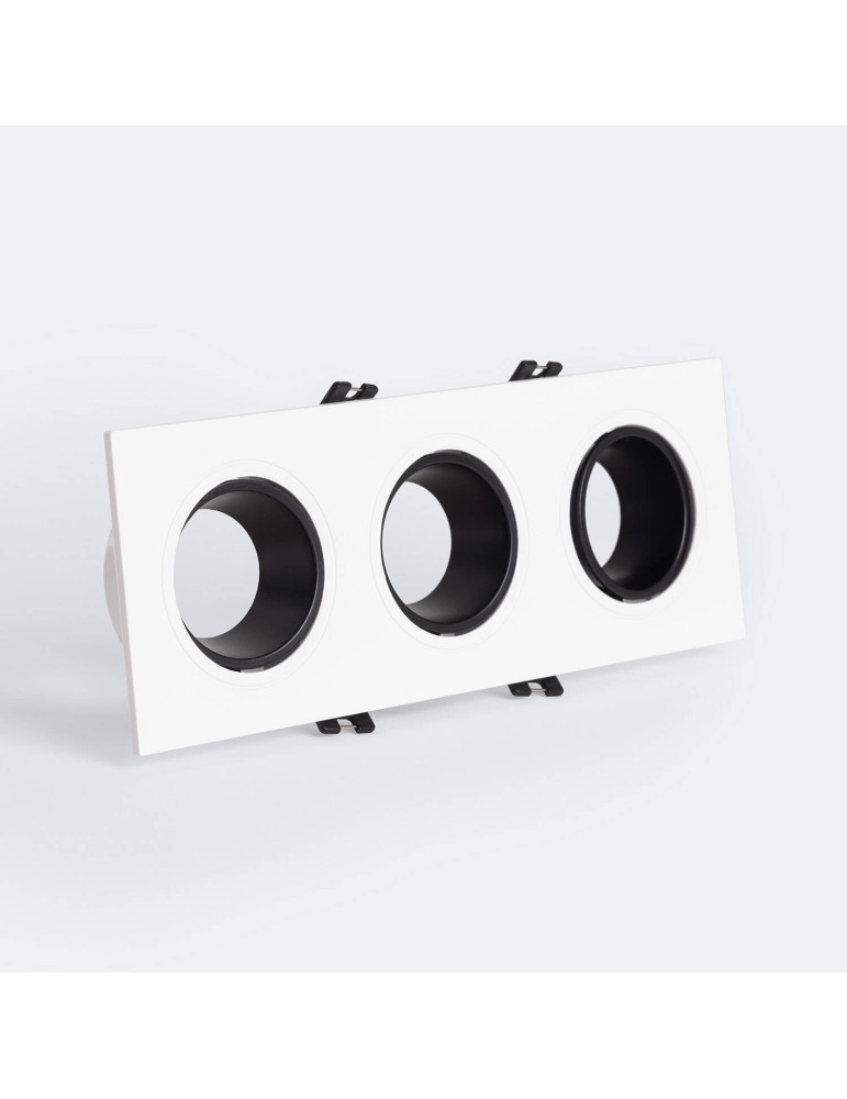 Collerette Downlight Carrée Orientable pour 3 Ampoules LED GU10/GU5.3 Coupe 75x235mm