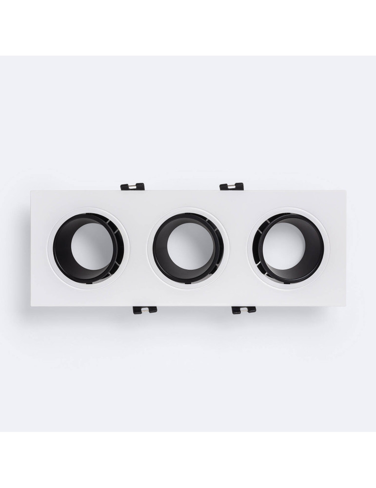 Collerette Downlight Carrée Orientable pour 3 Ampoules LED GU10/GU5.3 Coupe 75x235mm