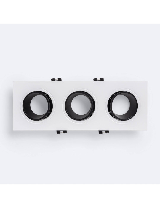 Collerette Downlight Carrée Orientable pour 3 Ampoules LED GU10/GU5.3 Coupe 75x235mm