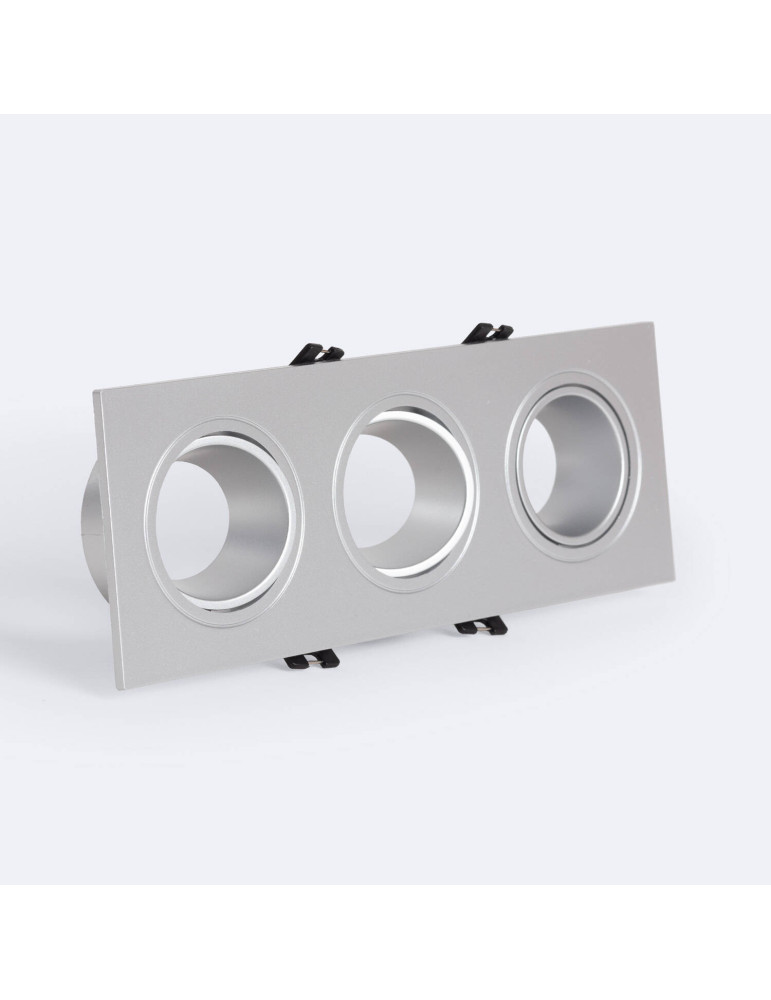Collerette Downlight Carrée Orientable pour 3 Ampoules LED GU10/GU5.3 Coupe 75x235mm