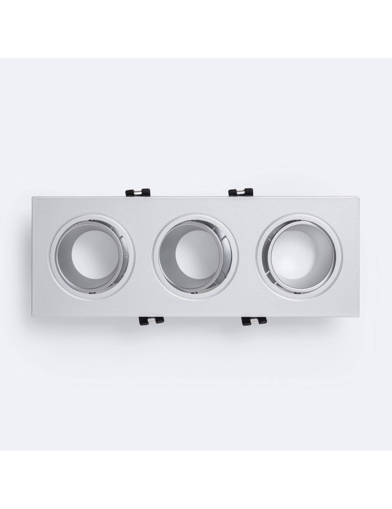 Collerette Downlight Carrée Orientable pour 3 Ampoules LED GU10/GU5.3 Coupe 75x235mm