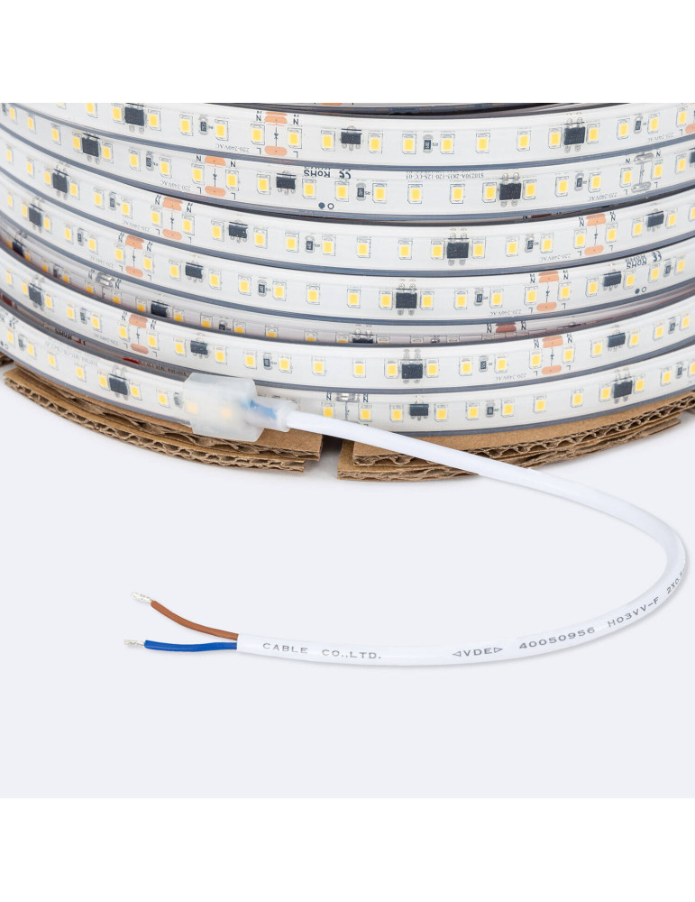 Bobine de Ruban LED Dimmable Auto-redressement 220V SMD2835 Silicone FLEX 120 LED/m High Lumen Largeur 12mm 50 metres IP67 Coupe