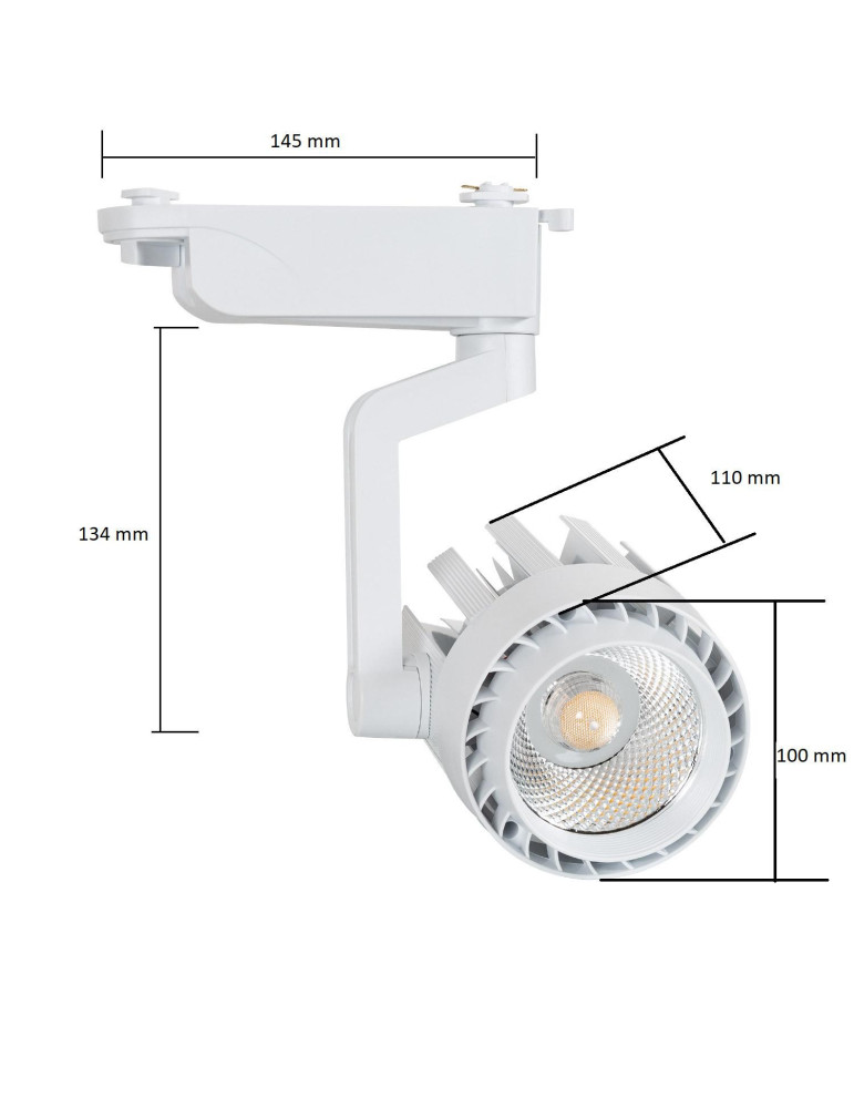 Spot LED sur Rail Monophasé 30W Dora Blanc