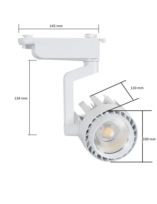 Spot LED sur Rail Monophasé 30W Dora Blanc