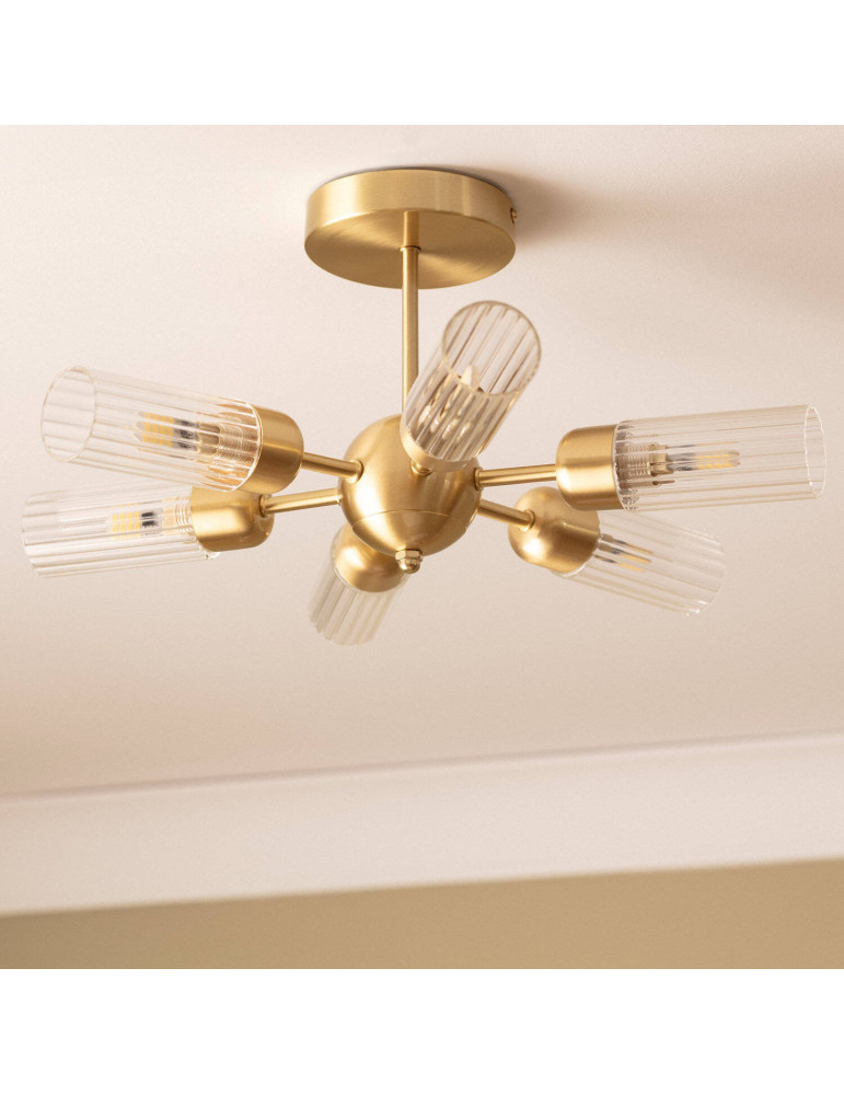 Plafonnier Métal et Verre 6 Spots Iraide