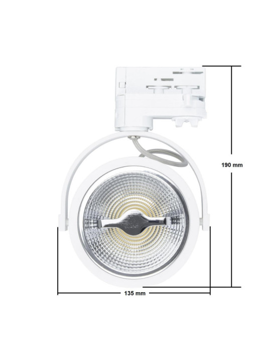 Spot LED sur Rail Triphasé CREE AR111 15W Dimmable Blanc