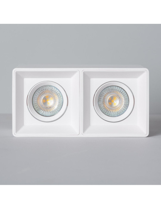 Plafonnier Space Carré Double Blanc avec Ampoule GU10