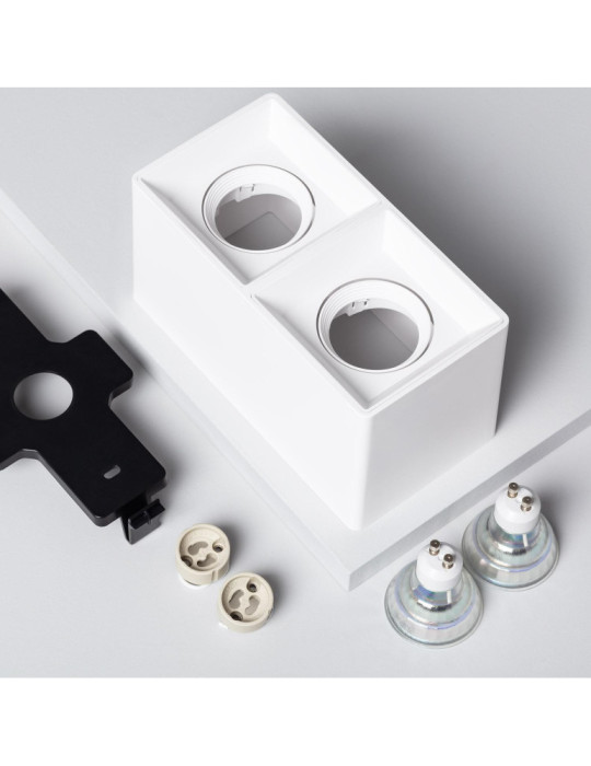 Plafonnier Space Carré Double Blanc avec Ampoule GU10