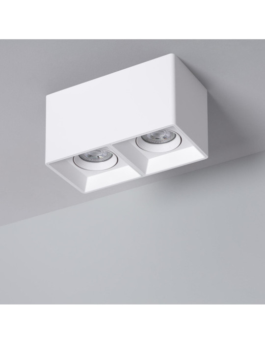 Plafonnier Space Carré Double Blanc avec Ampoule GU10