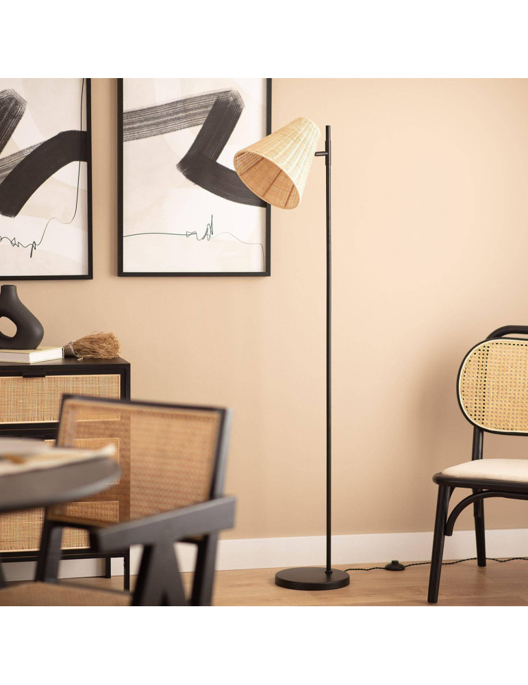 Lampadaire Métal et Rotin Cesto