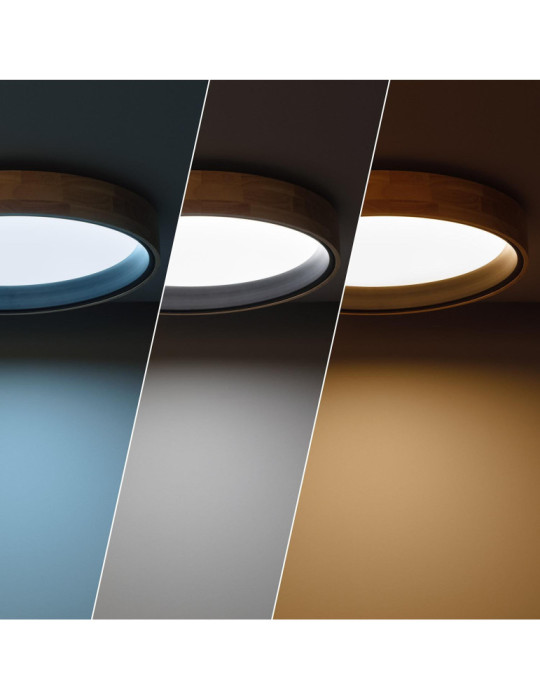 Plafonnier LED Rond Bois 30W CCT Sélectionnable Dari Ø570 mm