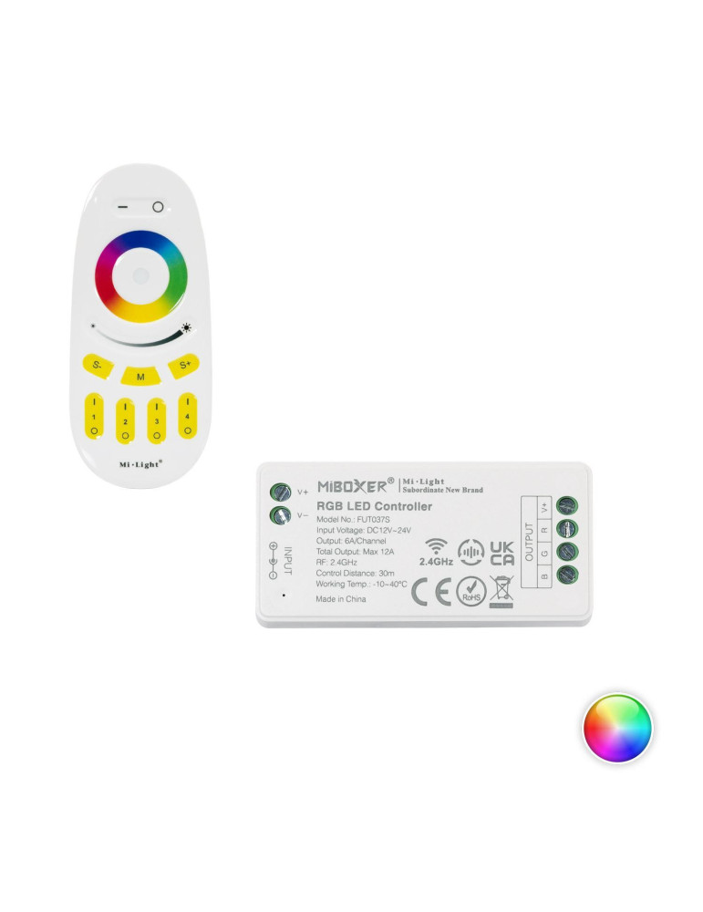 Contrôleur Variateur RGB 12/24V DC + Télécommande RF 4 Zones MiBoxer Contrôleur Variateur RGB 12/24V DC + Télécommande RF 4 Zones MiBoxer