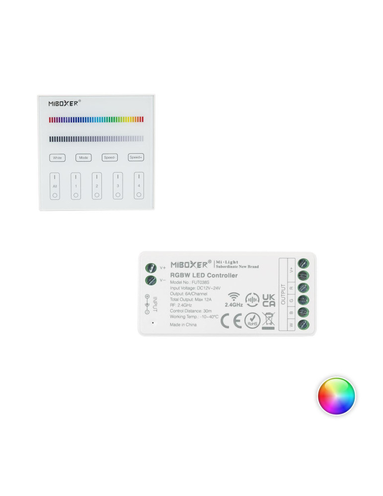 Contrôleur Variateur RGBW 12/24V DC + Télécommande RF 4 Zones MiBoxer