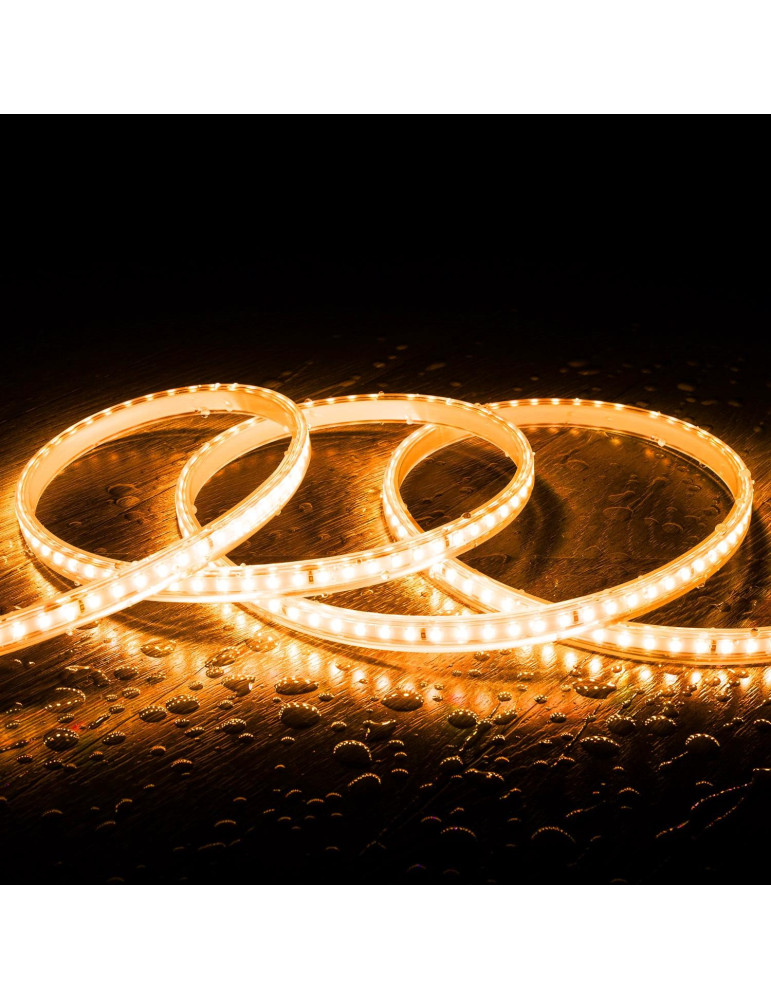 Ruban LED 220V SMD2835 120LED/m Blanc Très Chaud IP65 Largeur 12mm Coupe 100cm