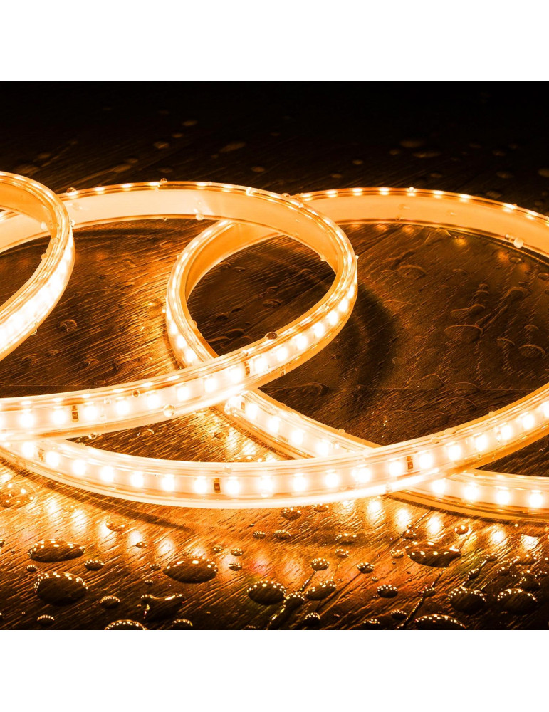 Ruban LED 220V SMD2835 120LED/m Blanc Très Chaud IP65 Largeur 12mm Coupe 100cm