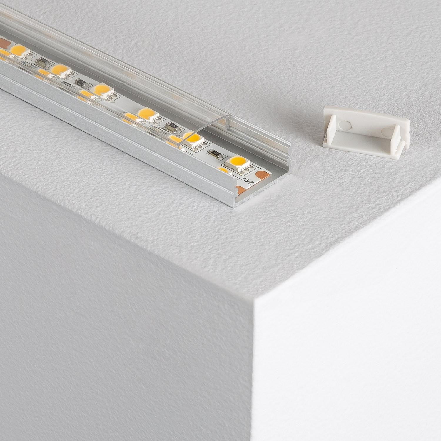 Profilé Aluminium en Saillie 2m pour Double Ruban LED jusqu'à 20mm Capot transparent