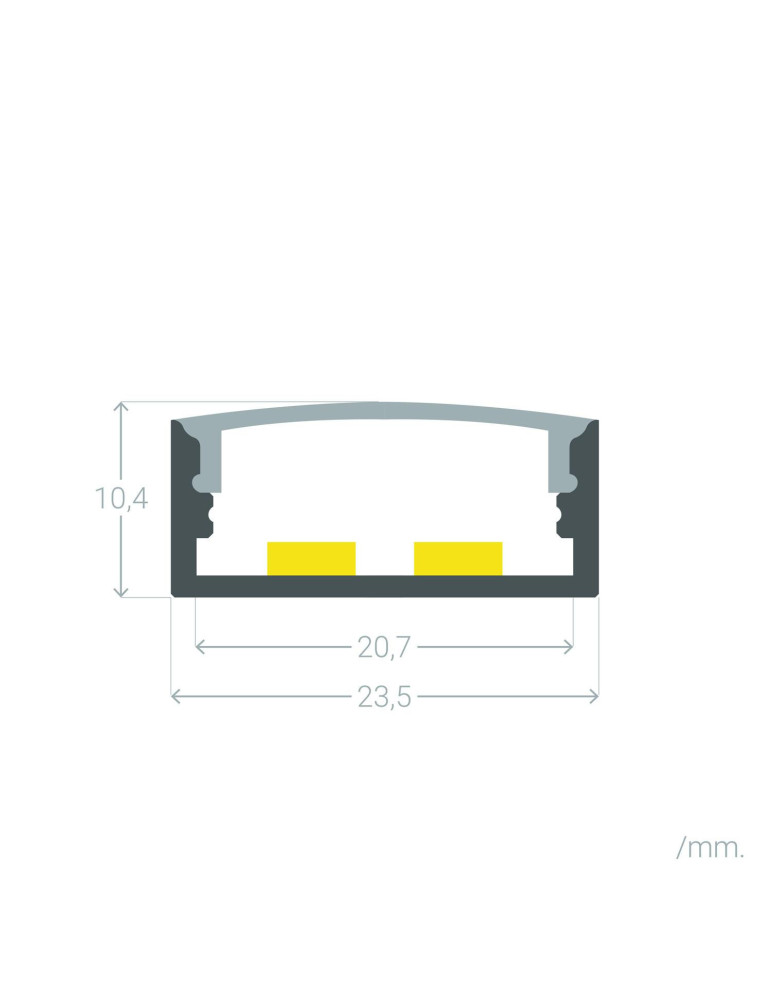 Profilé Aluminium en Saillie 2m pour Double Ruban LED jusqu'à 20mm