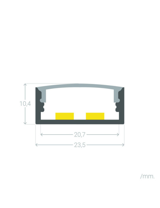 Profilé Aluminium en Saillie 2m pour Double Ruban LED jusqu'à 20mm