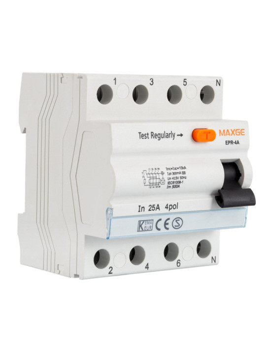 Interrupteur Différentiel Industriel Haute Immunité 4P-300mA 25-63A-Class A-10kA MAXGE